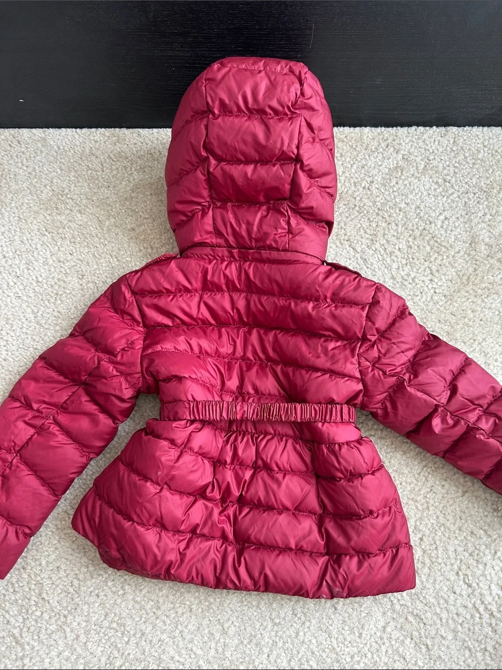 Burberry Kids Maroon Hooded Puffer Coat with Signature Check Lining